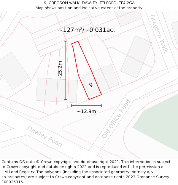 9, GREGSON WALK, DAWLEY, TELFORD, TF4 2GA: Plot and title map