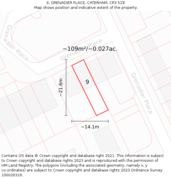 9, GRENADIER PLACE, CATERHAM, CR3 5ZE: Plot and title map