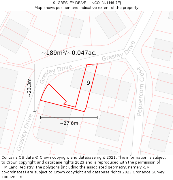 9, GRESLEY DRIVE, LINCOLN, LN6 7EJ: Plot and title map