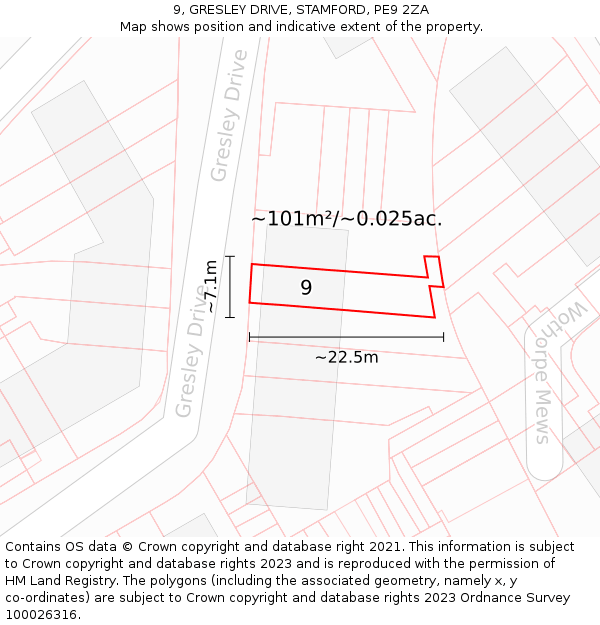 9, GRESLEY DRIVE, STAMFORD, PE9 2ZA: Plot and title map