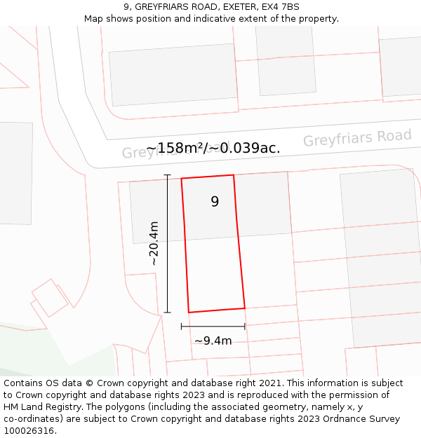 9, GREYFRIARS ROAD, EXETER, EX4 7BS: Plot and title map
