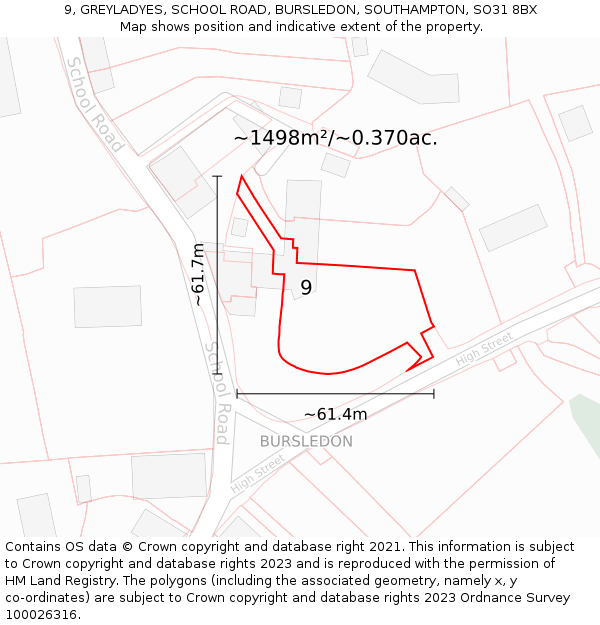 9, GREYLADYES, SCHOOL ROAD, BURSLEDON, SOUTHAMPTON, SO31 8BX: Plot and title map