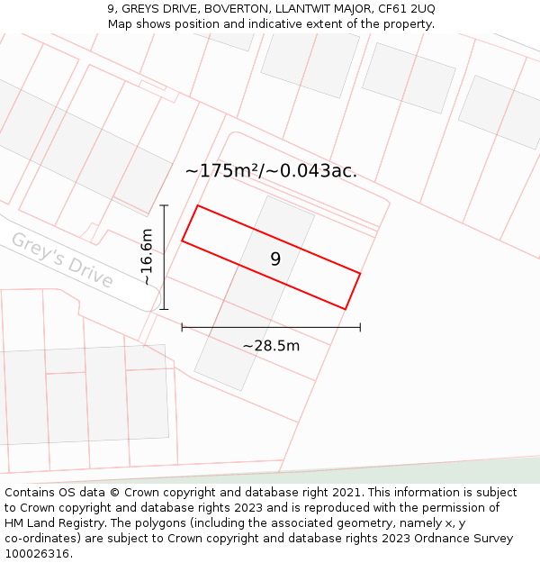 9, GREYS DRIVE, BOVERTON, LLANTWIT MAJOR, CF61 2UQ: Plot and title map