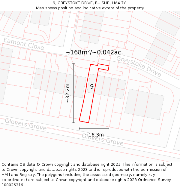 9, GREYSTOKE DRIVE, RUISLIP, HA4 7YL: Plot and title map