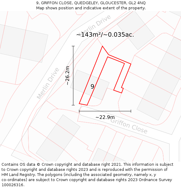 9, GRIFFON CLOSE, QUEDGELEY, GLOUCESTER, GL2 4NQ: Plot and title map