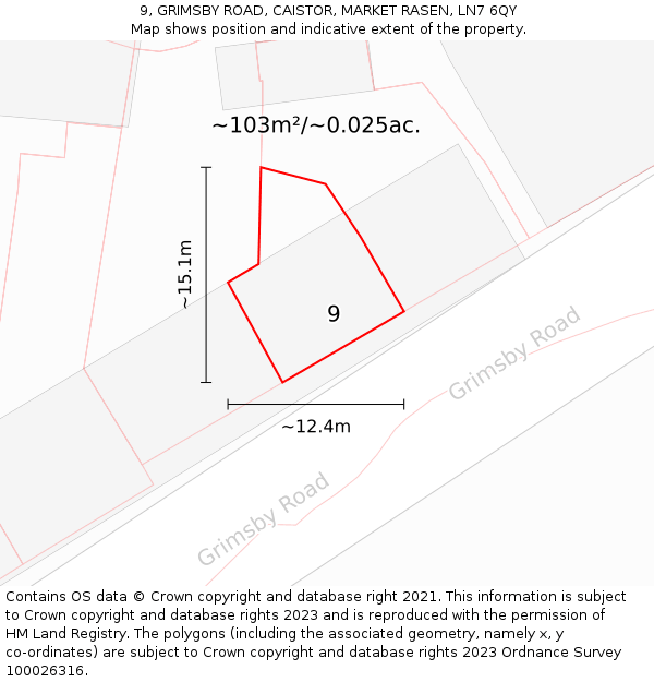 9, GRIMSBY ROAD, CAISTOR, MARKET RASEN, LN7 6QY: Plot and title map