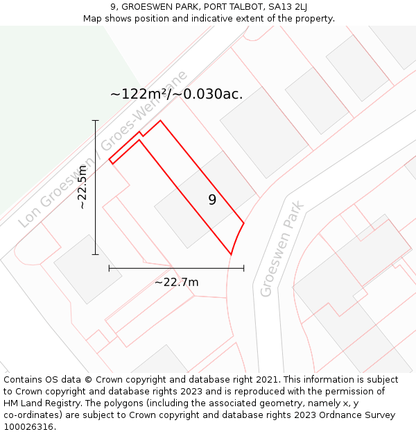 9, GROESWEN PARK, PORT TALBOT, SA13 2LJ: Plot and title map