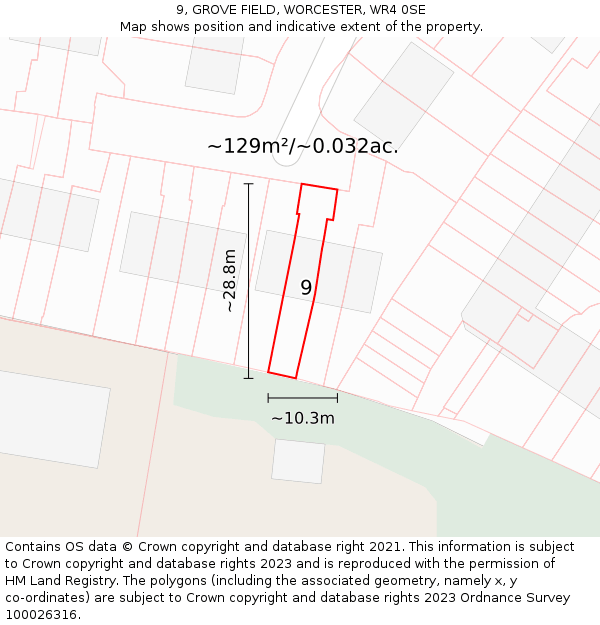 9, GROVE FIELD, WORCESTER, WR4 0SE: Plot and title map