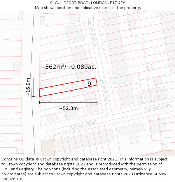 9, GUILDFORD ROAD, LONDON, E17 4EA: Plot and title map