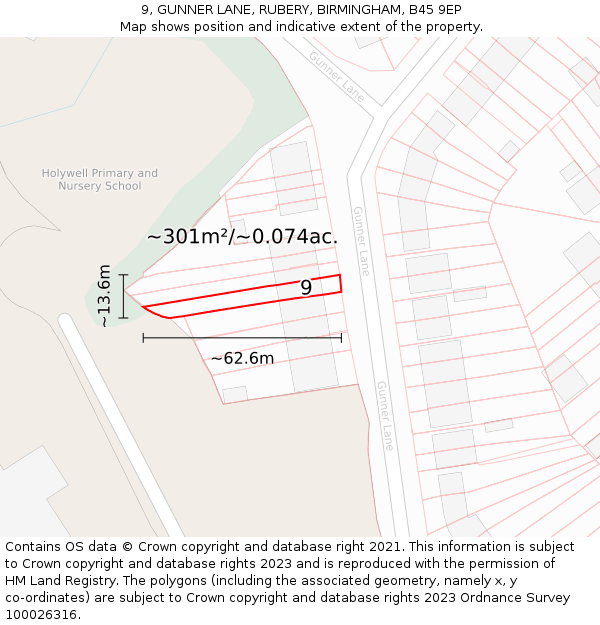 9, GUNNER LANE, RUBERY, BIRMINGHAM, B45 9EP: Plot and title map