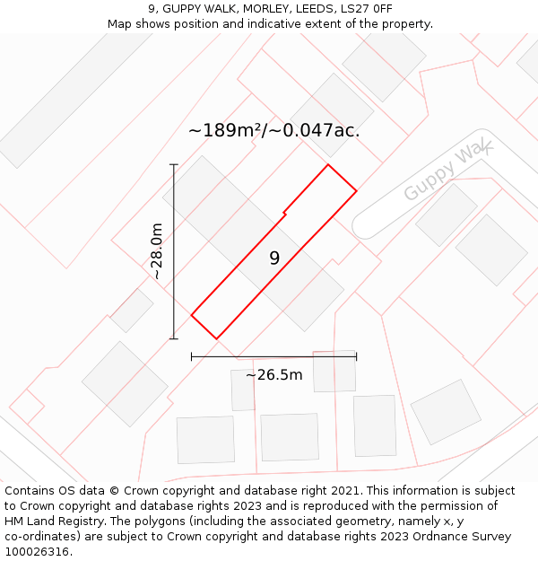 9, GUPPY WALK, MORLEY, LEEDS, LS27 0FF: Plot and title map