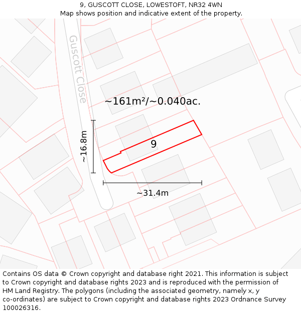 9, GUSCOTT CLOSE, LOWESTOFT, NR32 4WN: Plot and title map