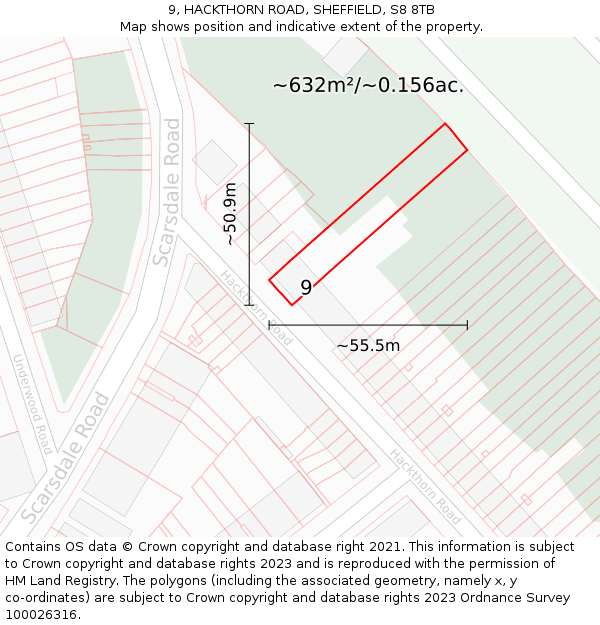 9, HACKTHORN ROAD, SHEFFIELD, S8 8TB: Plot and title map
