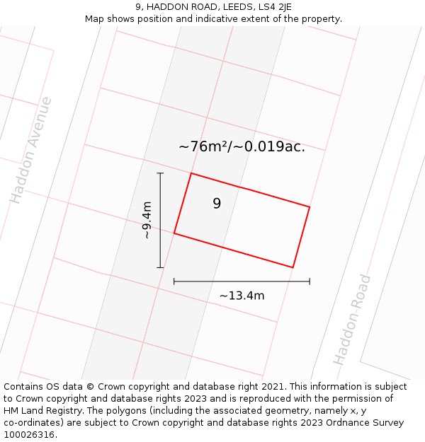 9, HADDON ROAD, LEEDS, LS4 2JE: Plot and title map