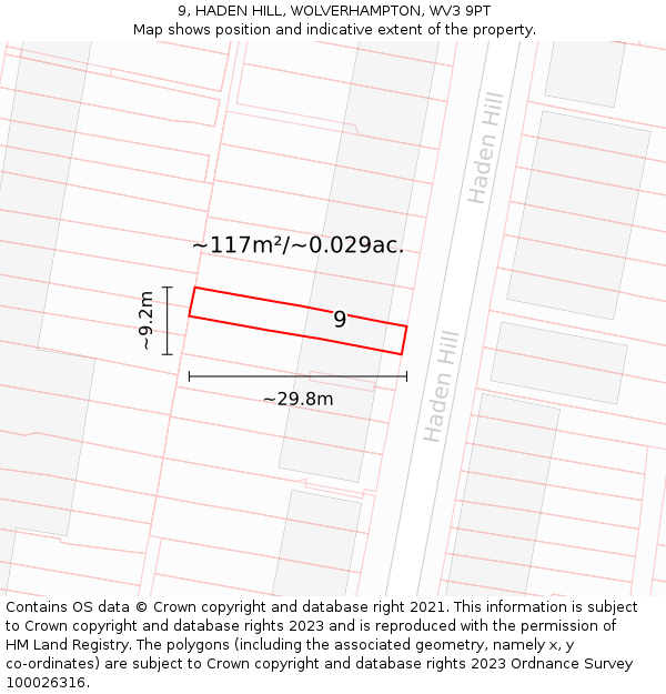 9, HADEN HILL, WOLVERHAMPTON, WV3 9PT: Plot and title map