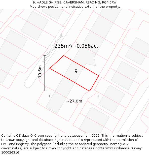 9, HADLEIGH RISE, CAVERSHAM, READING, RG4 6RW: Plot and title map
