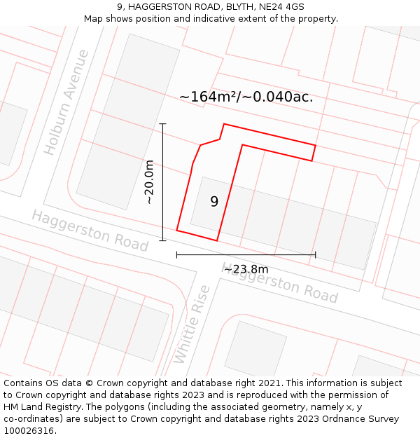 9, HAGGERSTON ROAD, BLYTH, NE24 4GS: Plot and title map