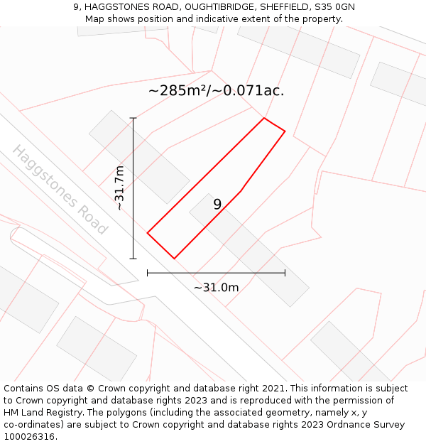 9, HAGGSTONES ROAD, OUGHTIBRIDGE, SHEFFIELD, S35 0GN: Plot and title map
