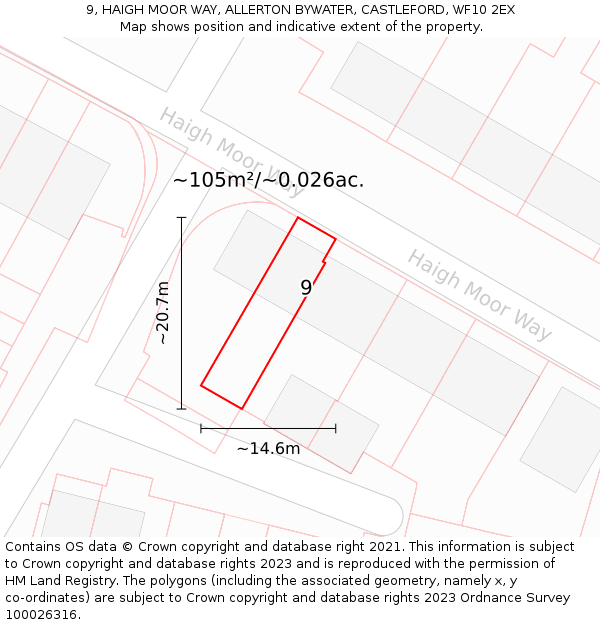 9, HAIGH MOOR WAY, ALLERTON BYWATER, CASTLEFORD, WF10 2EX: Plot and title map