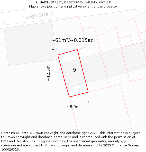 9, HAIGH STREET, GREETLAND, HALIFAX, HX4 8JF: Plot and title map
