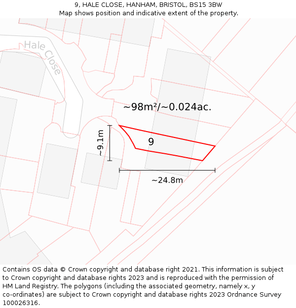 9, HALE CLOSE, HANHAM, BRISTOL, BS15 3BW: Plot and title map