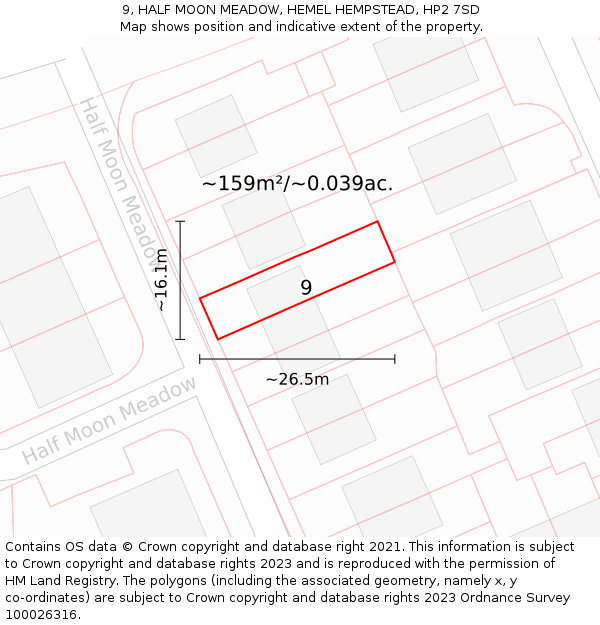 9, HALF MOON MEADOW, HEMEL HEMPSTEAD, HP2 7SD: Plot and title map