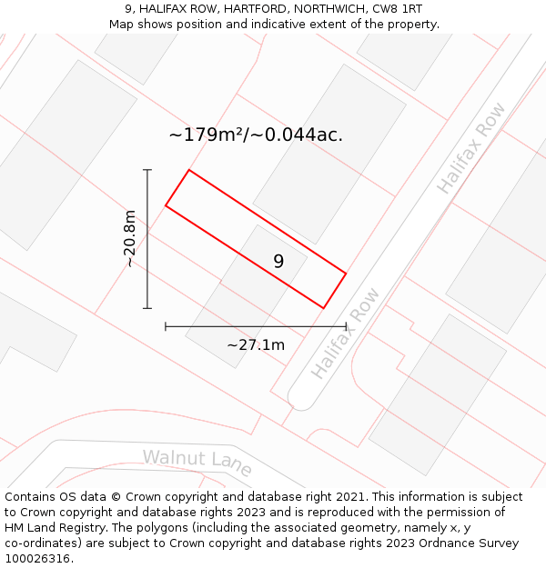 9, HALIFAX ROW, HARTFORD, NORTHWICH, CW8 1RT: Plot and title map