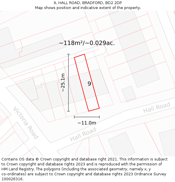 9, HALL ROAD, BRADFORD, BD2 2DP: Plot and title map