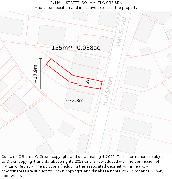 9, HALL STREET, SOHAM, ELY, CB7 5BN: Plot and title map