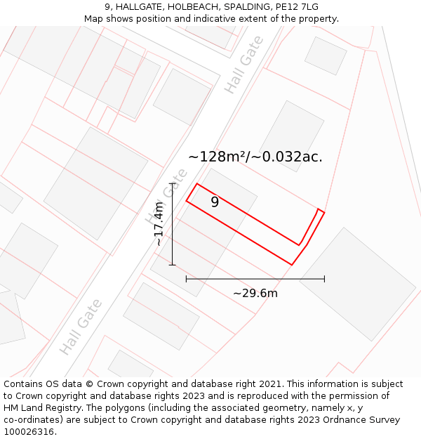 9, HALLGATE, HOLBEACH, SPALDING, PE12 7LG: Plot and title map