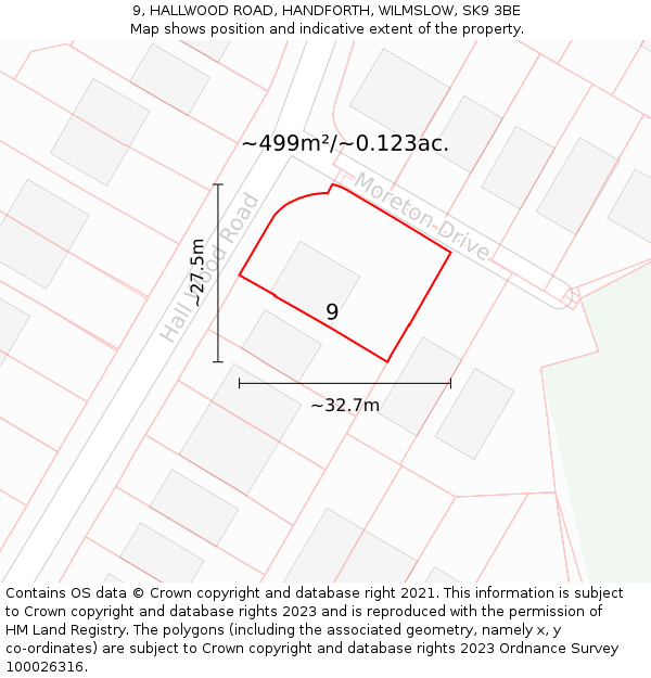 9, HALLWOOD ROAD, HANDFORTH, WILMSLOW, SK9 3BE: Plot and title map