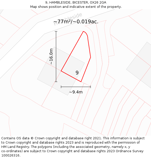 9, HAMBLESIDE, BICESTER, OX26 2GA: Plot and title map