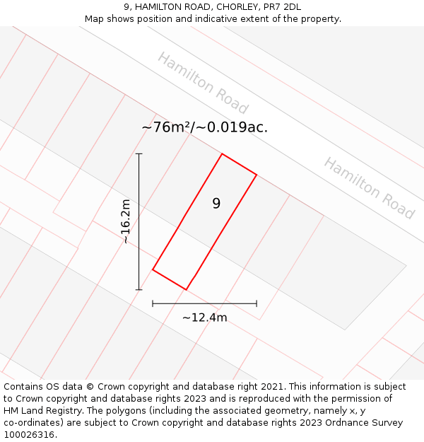 9, HAMILTON ROAD, CHORLEY, PR7 2DL: Plot and title map