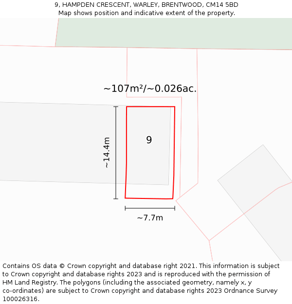 9, HAMPDEN CRESCENT, WARLEY, BRENTWOOD, CM14 5BD: Plot and title map