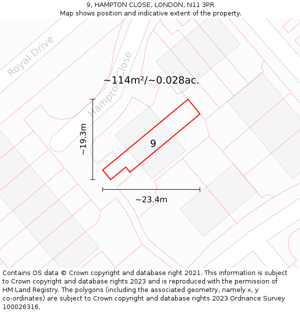 9, HAMPTON CLOSE, LONDON, N11 3PR: Plot and title map