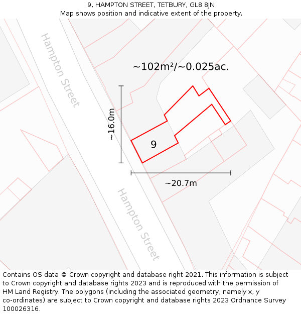 9, HAMPTON STREET, TETBURY, GL8 8JN: Plot and title map