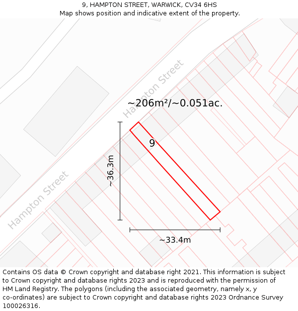 9, HAMPTON STREET, WARWICK, CV34 6HS: Plot and title map