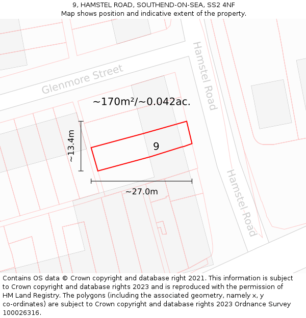 9, HAMSTEL ROAD, SOUTHEND-ON-SEA, SS2 4NF: Plot and title map