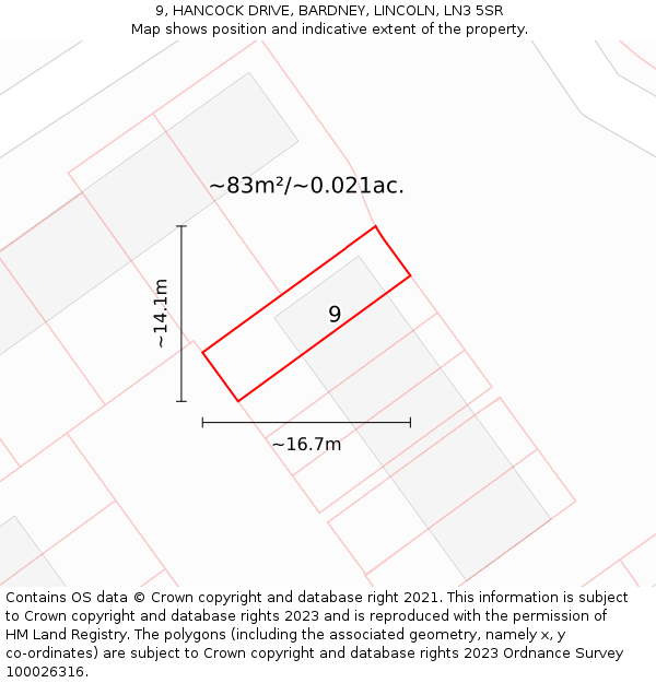 9, HANCOCK DRIVE, BARDNEY, LINCOLN, LN3 5SR: Plot and title map