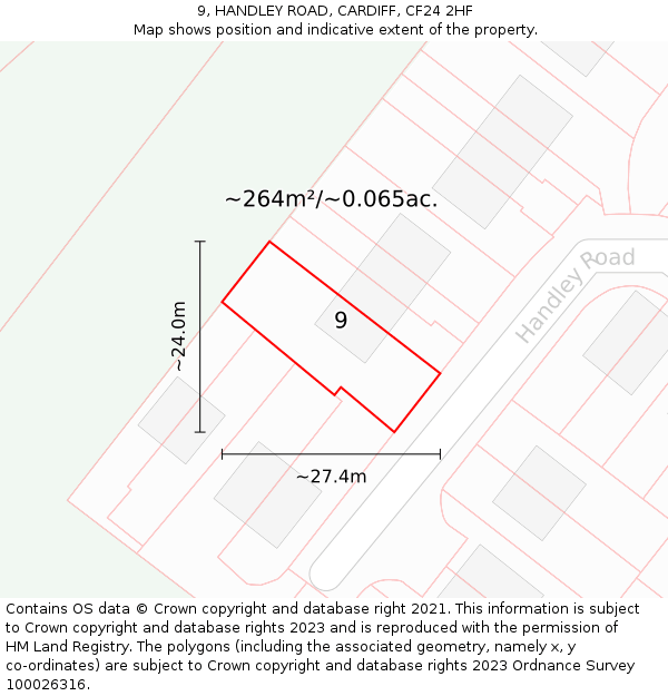 9, HANDLEY ROAD, CARDIFF, CF24 2HF: Plot and title map