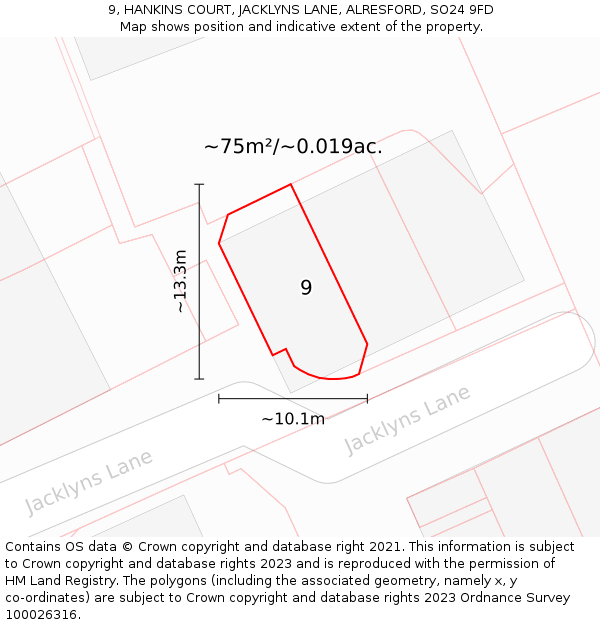 9, HANKINS COURT, JACKLYNS LANE, ALRESFORD, SO24 9FD: Plot and title map