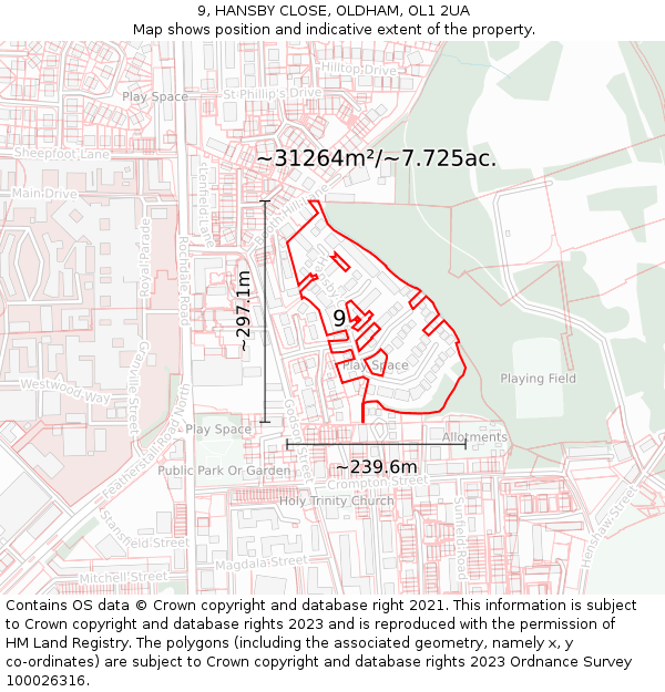 9, HANSBY CLOSE, OLDHAM, OL1 2UA: Plot and title map