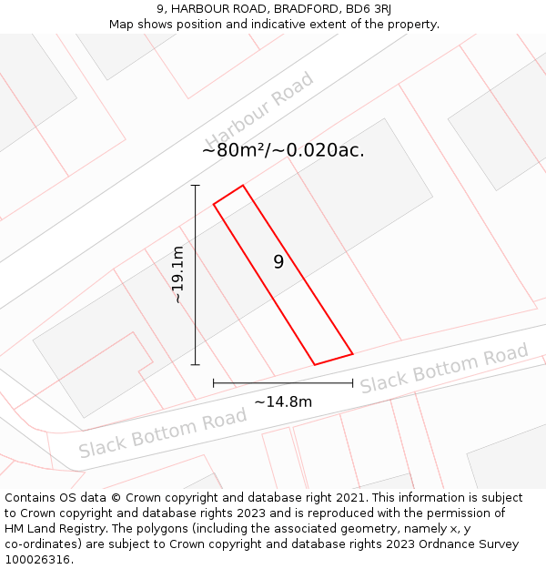 9, HARBOUR ROAD, BRADFORD, BD6 3RJ: Plot and title map