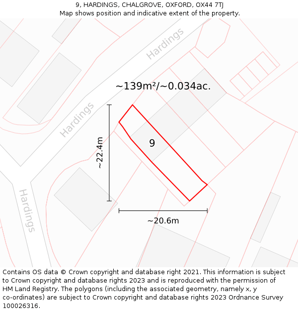 9, HARDINGS, CHALGROVE, OXFORD, OX44 7TJ: Plot and title map