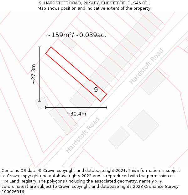 9, HARDSTOFT ROAD, PILSLEY, CHESTERFIELD, S45 8BL: Plot and title map