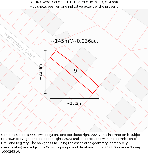 9, HAREWOOD CLOSE, TUFFLEY, GLOUCESTER, GL4 0SR: Plot and title map