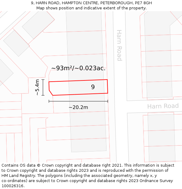 9, HARN ROAD, HAMPTON CENTRE, PETERBOROUGH, PE7 8GH: Plot and title map