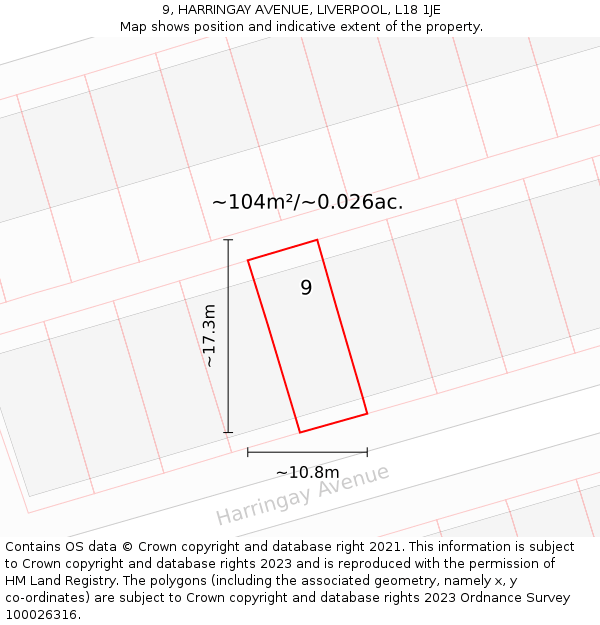 9, HARRINGAY AVENUE, LIVERPOOL, L18 1JE: Plot and title map