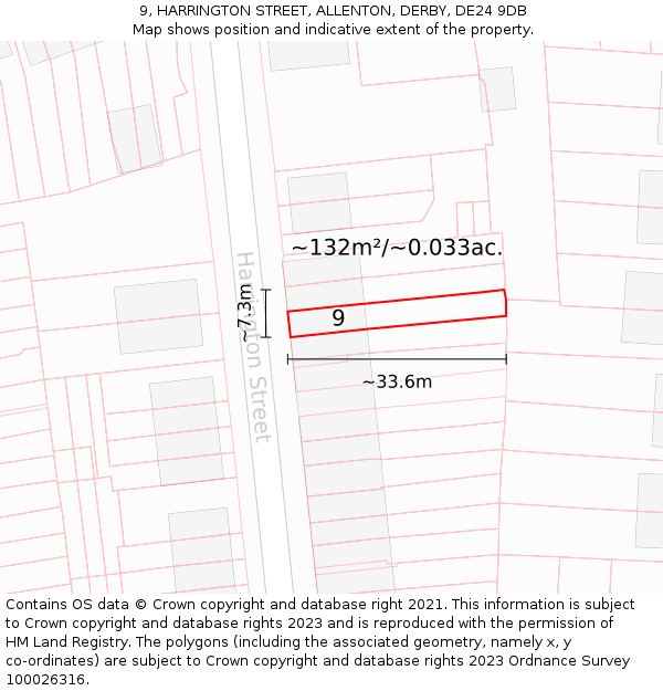 9, HARRINGTON STREET, ALLENTON, DERBY, DE24 9DB: Plot and title map