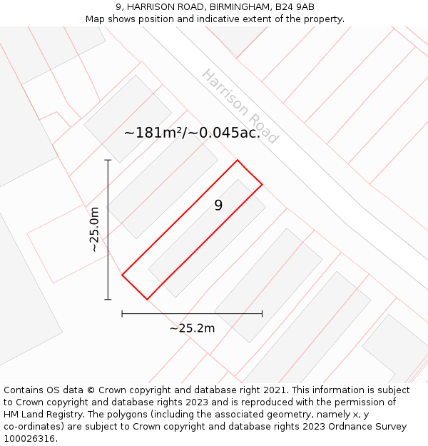9, HARRISON ROAD, BIRMINGHAM, B24 9AB: Plot and title map